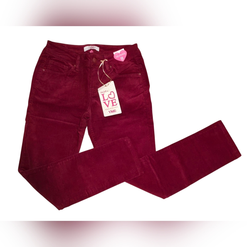 YMI Girls Size 10 Burgandy Red Skinny Corduroy Jeans Mid-Rise Casual Ankle Pants